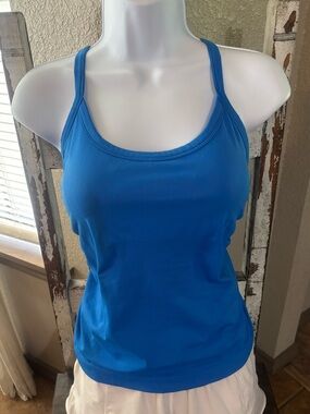 Everyday Scoop Neck Blue Racerback Tank Top Built in Bra
